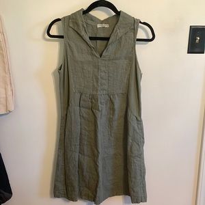 Green Linen Collared Dress
